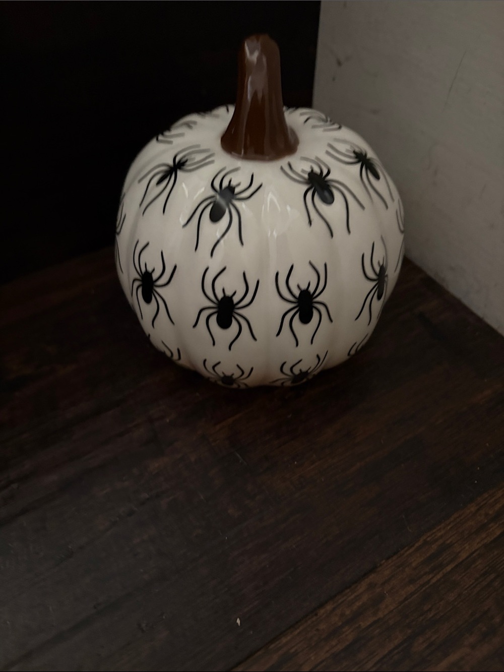 Ceramic White Spider Pumpkin Decorative Accent